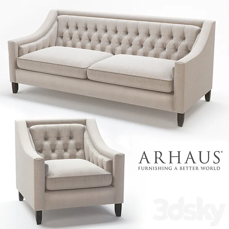 Rylan Upholstered Tufted Sofa & Chair in Taranto Dove 3DS Max