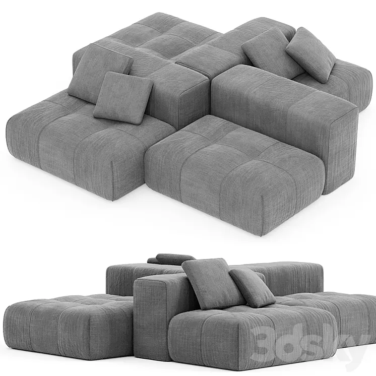 Saba Italia PIXEL Sectional fabric sofa with removable cover 3DS Max Model