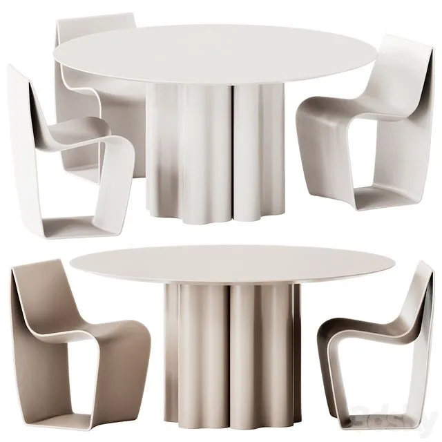 Saba Italia Teatro Magico Round Dining Table and MDF Italia Sign Matt Chair 3dsMax Model