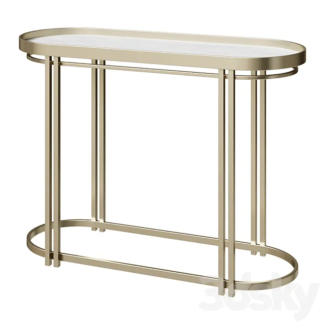 Samantha Champagne Silver Oval Antique Mirror Top Sofa Table Console 3ds Max