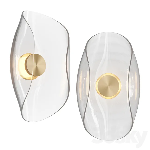 SAMPLE PAIR Liquid Swirl Glass & Brass Contemporary Wall Light Sconce 3ds Max