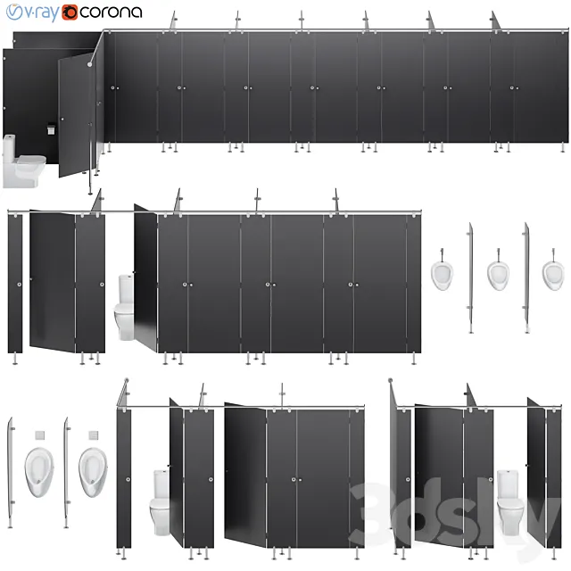 Sanitary partitions for public toilets FunderMax 3 3DS Max Model