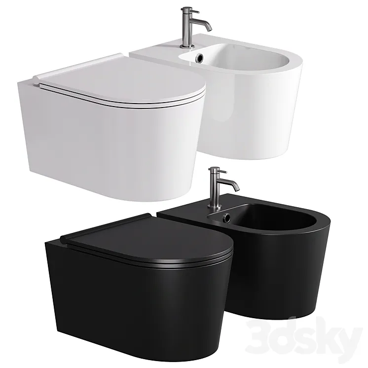 Saqu Trend compact hangtoilet randloos incl. toiletbril mat zwart 3DS Max Model