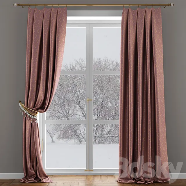 Satin curtains of beads with pickup 3DS Max Model