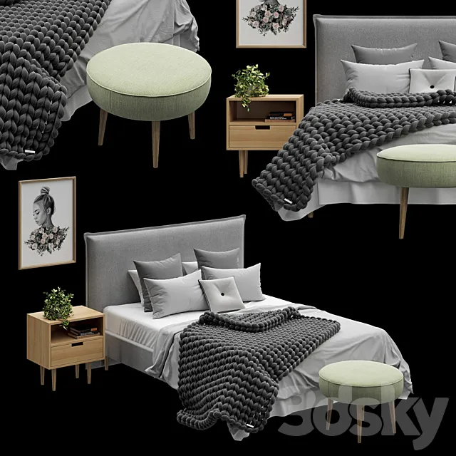 Scandinavian Bedroom Set 02 3DS Max Model