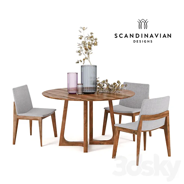 Scandinavian Designs Fuchsia Dining Chair & Cress Round Dining Table. Lyngby porcelain 3ds Max