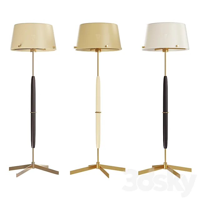 Scandinavian Midcentury Floor Lamp in Brass and Wood by Bergboms. Sweden 3DSMax File