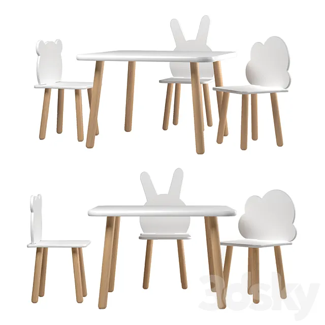 Scandinavian style table and chairs 3DS Max Model