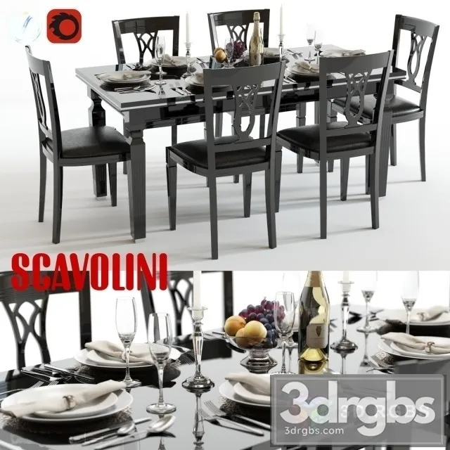 Scavolini Baccarat Table and Chairs Black 3dsmax Download