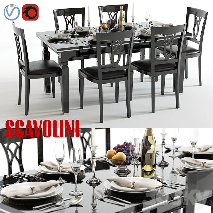 Scavolini Baccarat table and chairs Black 3DS Max