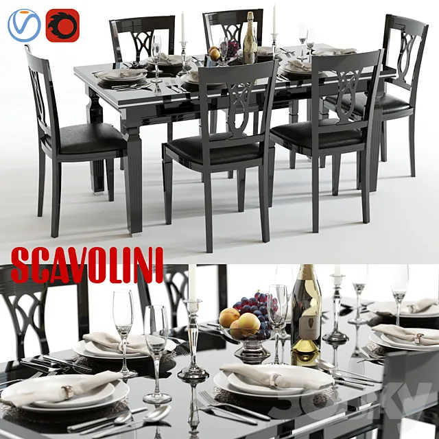 Scavolini Baccarat table and chairs Black 3DSMax File