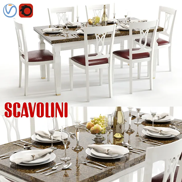 Scavolini Baccarat table and chairs White 3ds Max