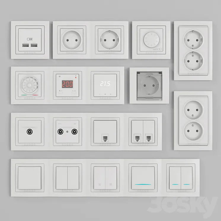 Schneider Electric Unicha sockets and switches 3DS Max