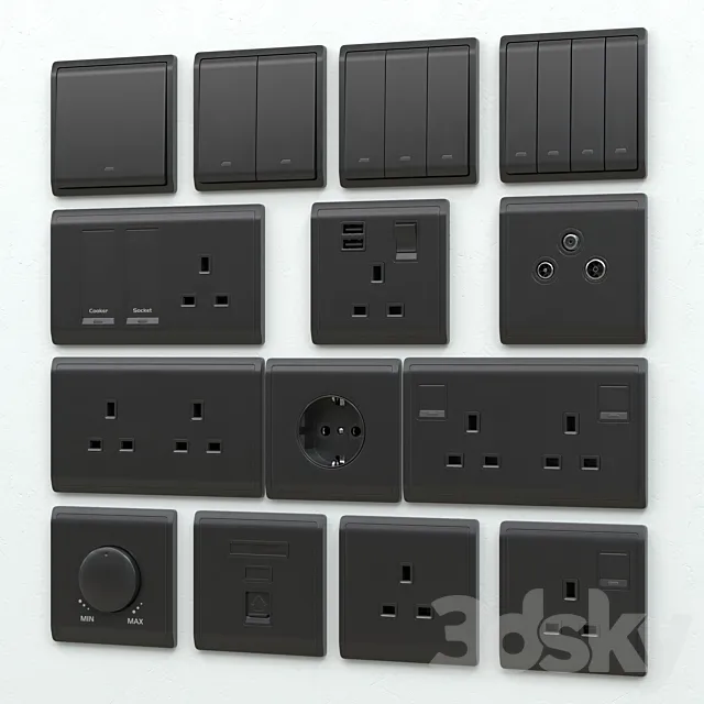 Schneider pieno switches & sockets matte black 3DSMax File