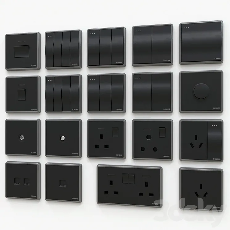 Scneme wall switches & sockets 3DS Max