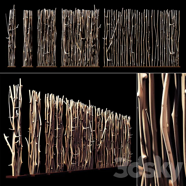 Screen branch clear decor n1 _ Screen of peeled branches for decor # 1 3DSMax File