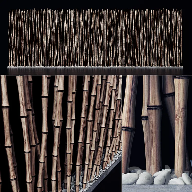 Screen long bamboo thin pebble decor n1 \/ Long screen made of thin bamboo branches No. 1 3DS Max