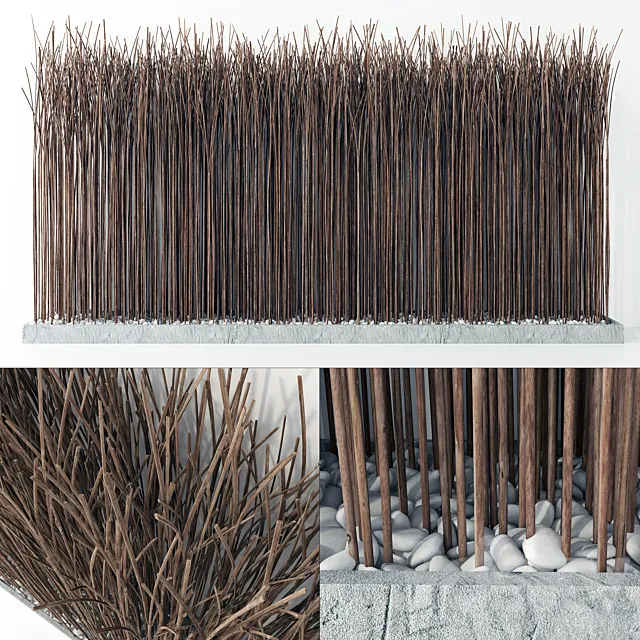 Screen long wood thin dry branch pebble n2 _ Long screen of thin dry branches No. 2 3ds Max
