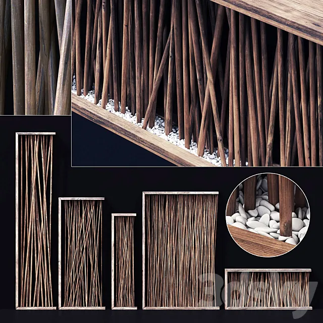 Screen wall branch pebble n1 _ Screen in the wall from branches with pebbles “№1 3ds Max