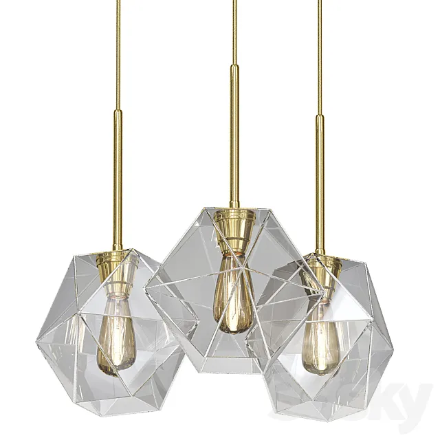 Sculptural Glass 3-Light Faceted Chandelier – Clear 3ds Max