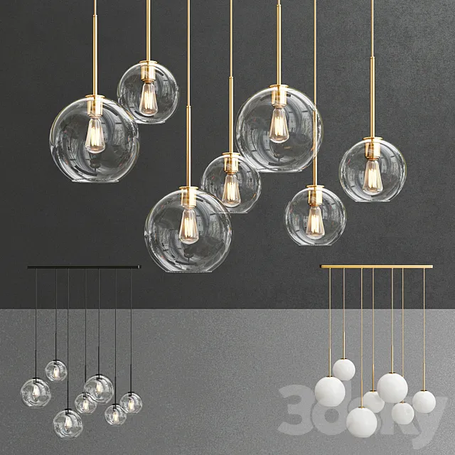 Sculptural Glass 7-Light Globe Chandelier 3ds Max