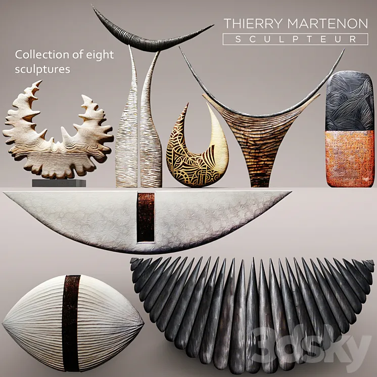 Sculpture Collection Thierry Martenon 8 pcs. figurine carving abstraction modern art art 3DS Max