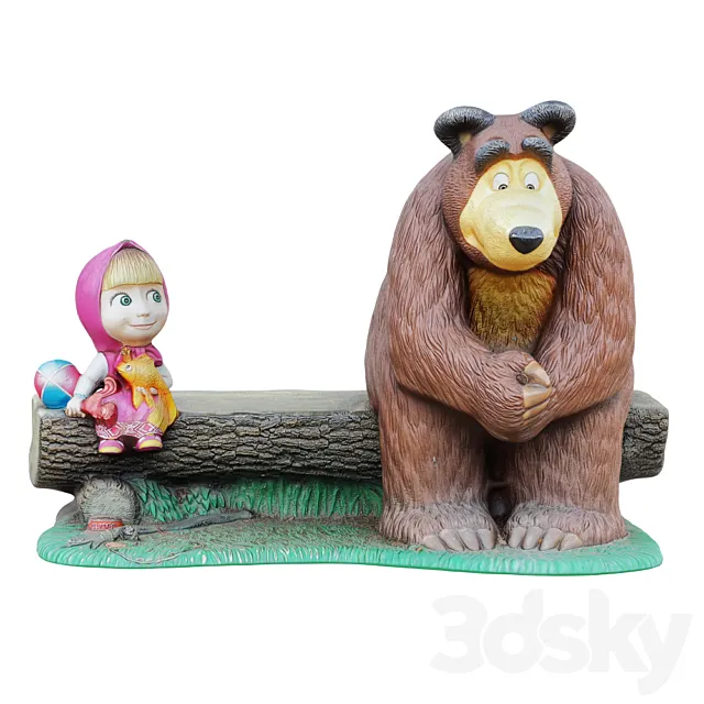 Sculpture of the characters Masha and the bear are sitting on a bench 3ds Max