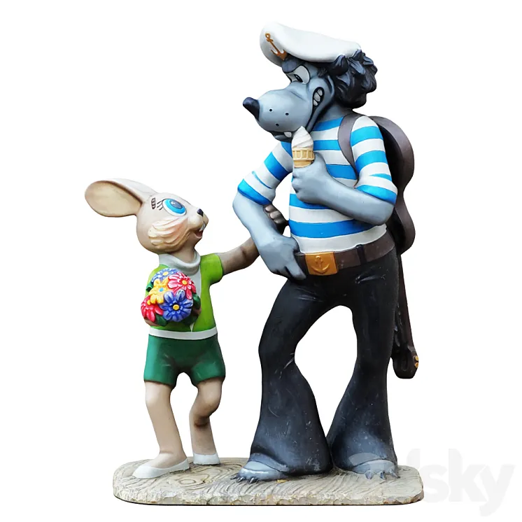 Sculpture of the characters Wolf and the Hare 3DS Max