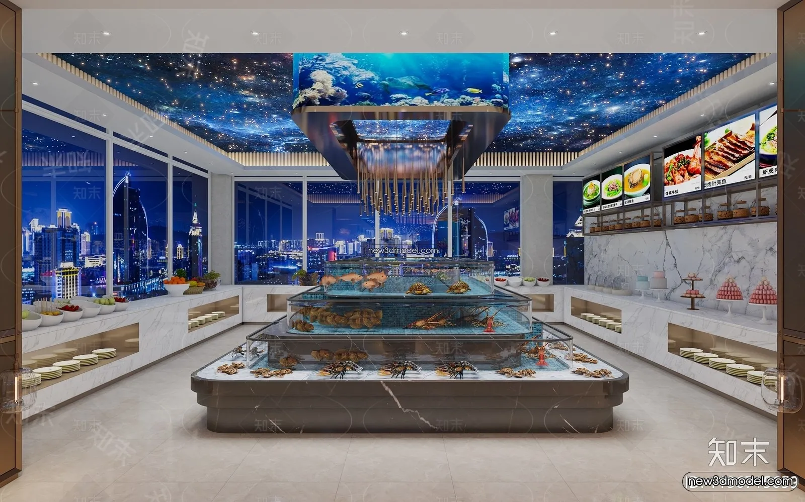 Seafood Restaurant 3D Scene – 3D Blocks – 019 – VRAY