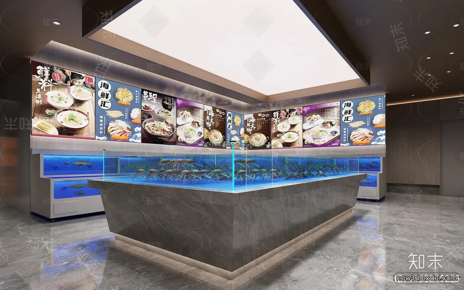 Seafood Restaurant 3D Scene – 3D Blocks – 038 – VRAY