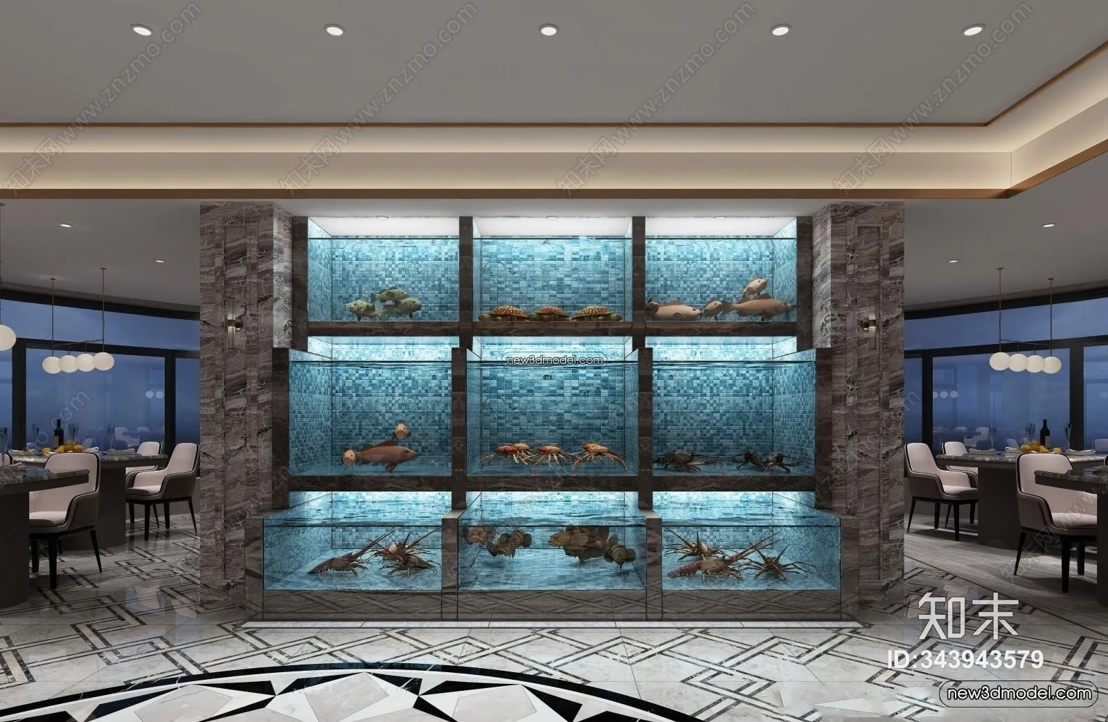 Seafood Restaurant 3D Scene – 3D Blocks – 046 – VRAY