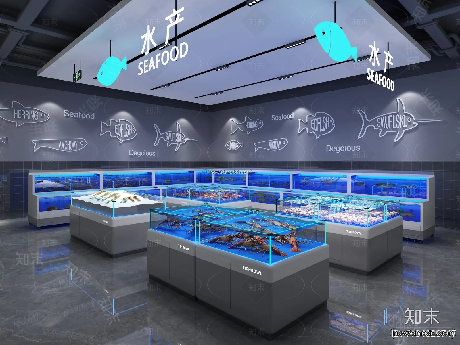 Seafood Restaurant 3D Scene – 3D Blocks – 076 – VRAY