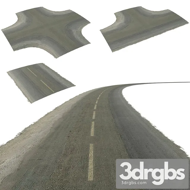 Seamless two lane road with crossroads 3dsmax Download