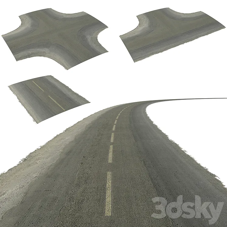 Seamless two lane road with crossroads 3DS Max