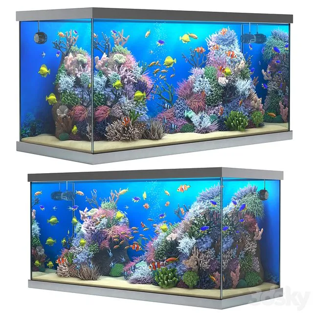 Seawater aquarium 1400 x 600 x 700mm 3dsMax Model