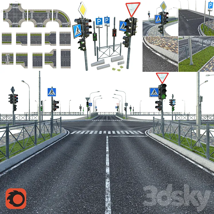 Sections of road 3DS Max