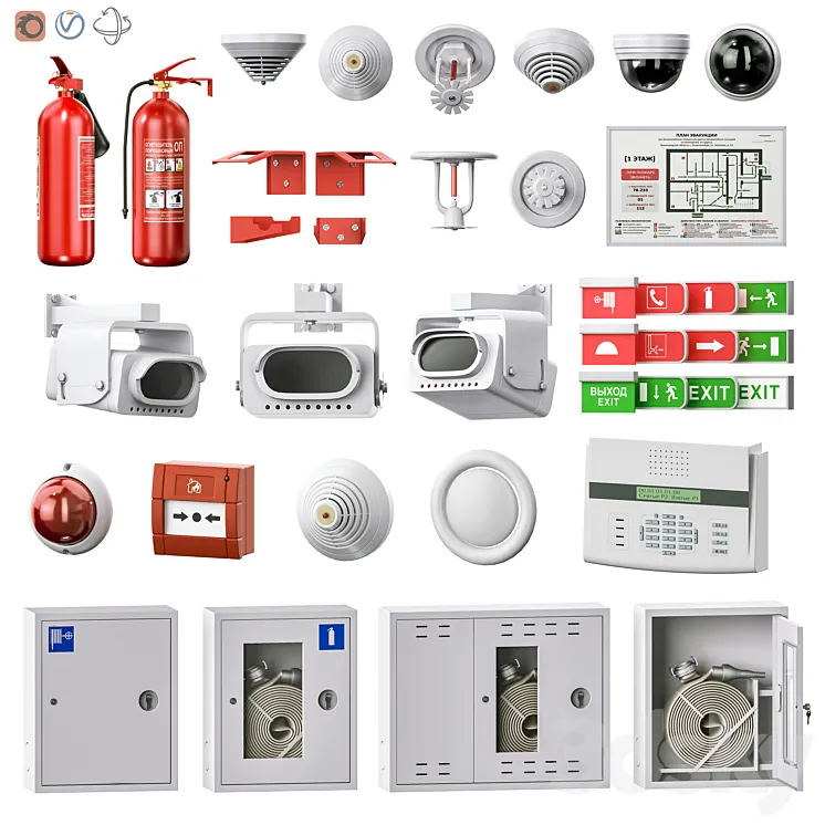 Security and fire alarm set 2 3DS Max Model