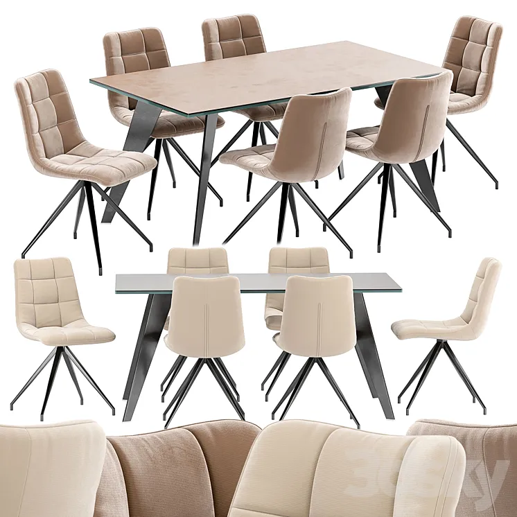 Sedia Diamond dining chair and Nack table 3DS Max