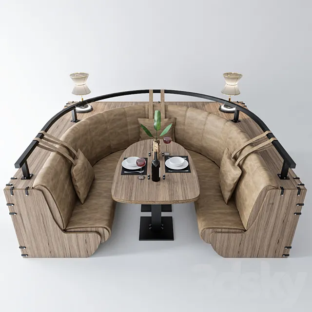 Semicircular sofa with table and decor 3ds Max