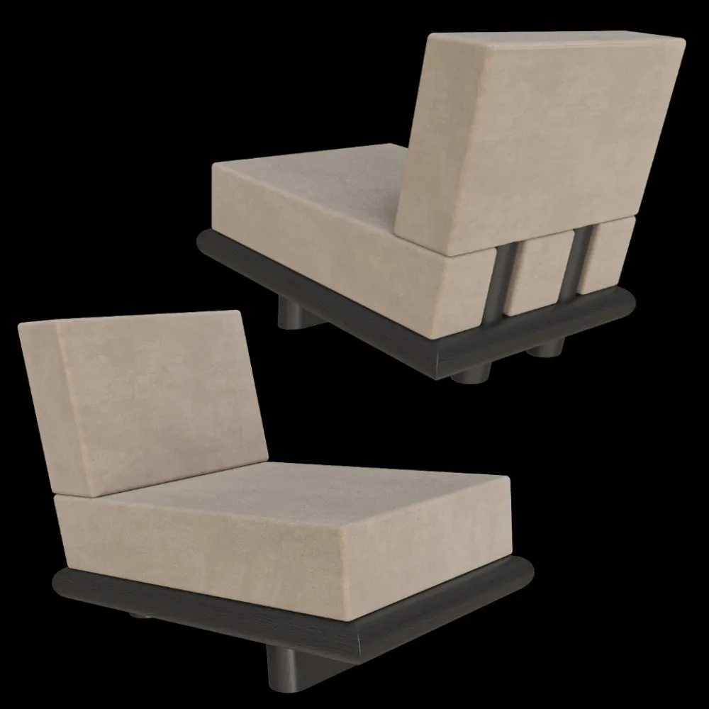 Serax – Sofa Velvet grey + frame oak black Ono 3ds Max