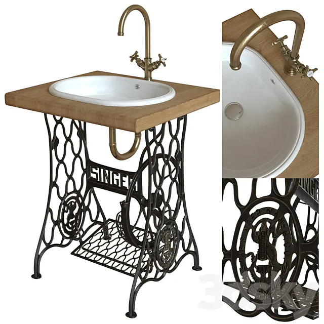 SEREL Washbasin & Singer stand countertop 3DS Max Model