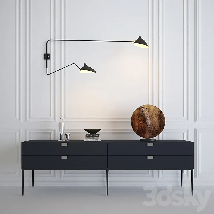 Serge Mouille Rotating Sconce Two Arms & Console 3DS Max