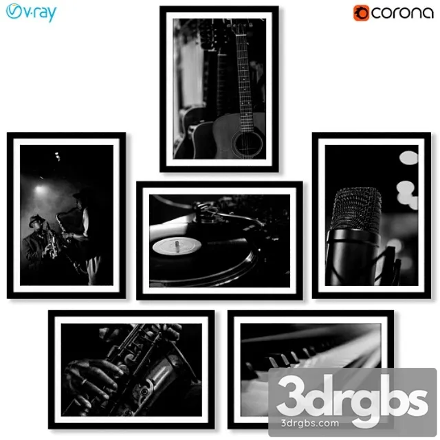 Series of Black and White Musical Instrument Posters 3dsmax Download