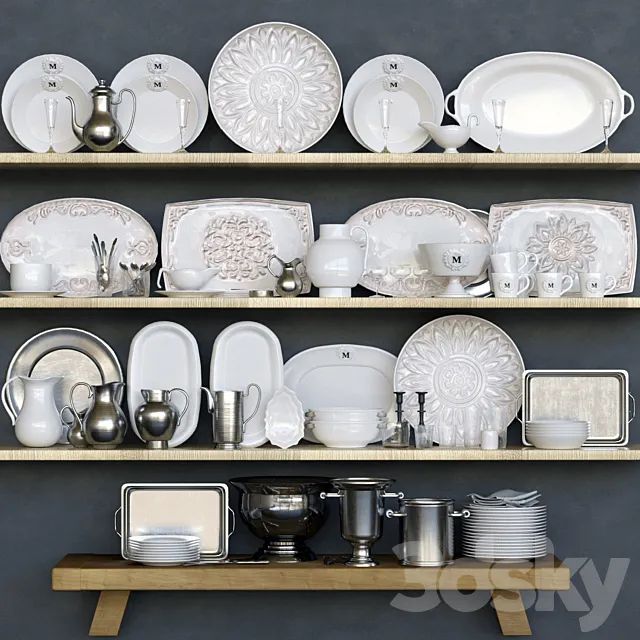 Service shelf. Dishes 10 3ds Max