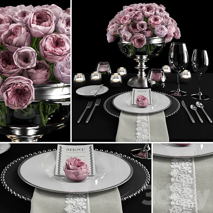 Serving with roses \/ Table setting with roses 3DS Max