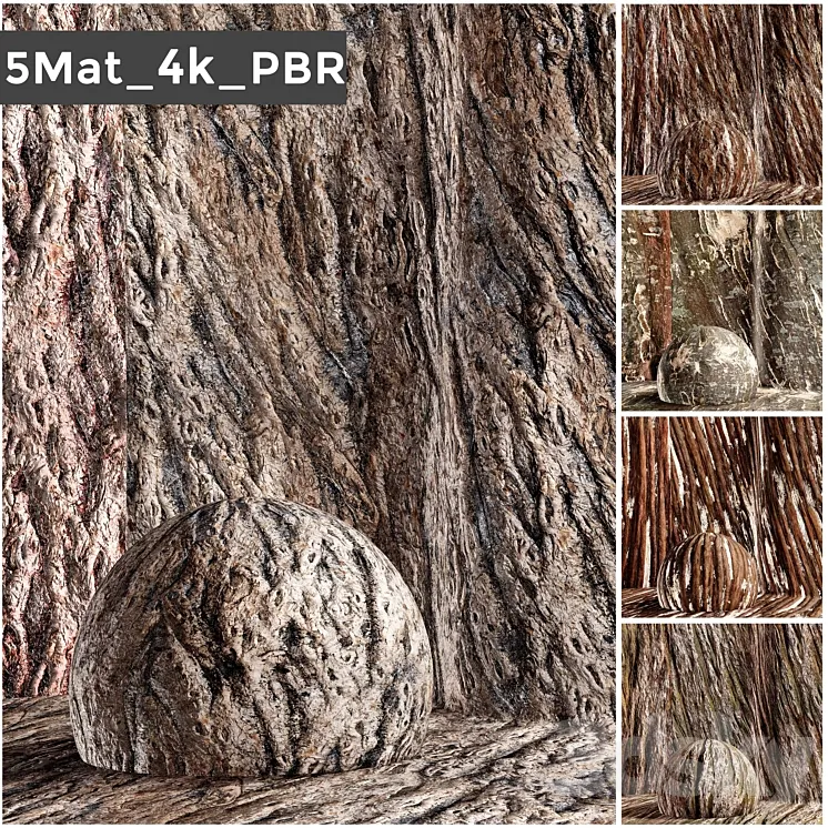 set 5 bark PBR materials 006 arc 3DS Max Model