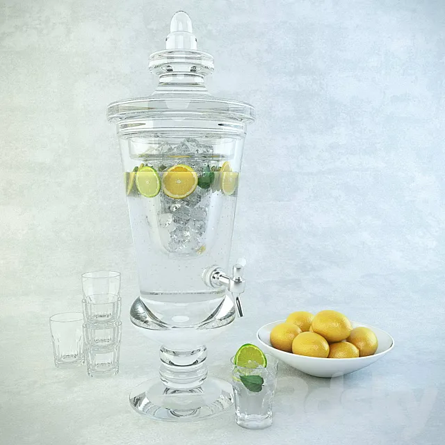 Set: Carafe with lemonade. glasses. plate with lemons 3DSMax File