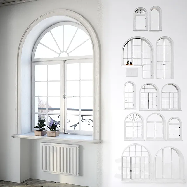 Set classical arched windows with decor 3DSMax File
