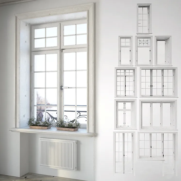 Set classical windows with decor 3DS Max