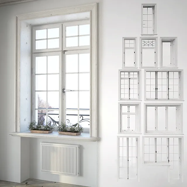 Set classical windows with decor 3DSMax File
